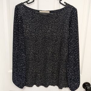 Ann Taylor Loft Long Sleeve Navy and Cream Lightweight Blouse Petite Medium EUC